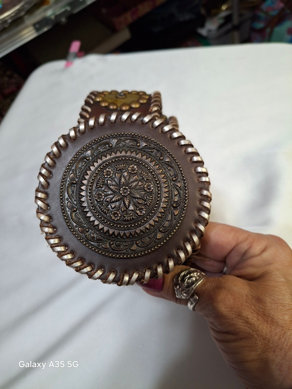 Chico's Boho Brown Genuine Leather Bracelet with Silver Whipstitch Stitching
